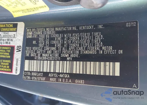 2012 Toyota Venza Xle из США, поврежденный, VIN 4T3BA3BB4CU031211